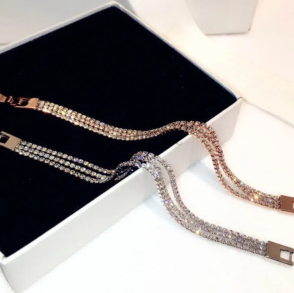 Full Rhinestone Bracelets For Women Bijoux Gold-color Chain New Fashion Jewelry Fine Gift | Украшения и аксессуары