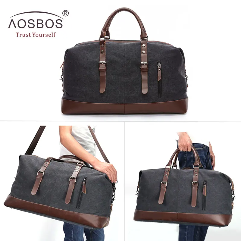 Прямая поставка мужские дорожные сумки AOSBOS из парусины и кожи большая сумка для