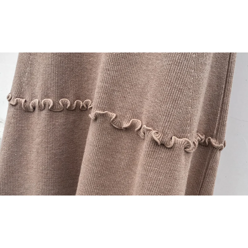 Осень Зима 2019 для женщин новый мягкий вязаный до середины икры рюшами панелями