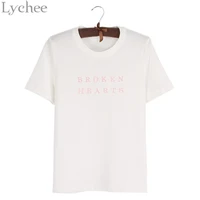 lychee summer women t shirt back rose letter embroidery casual loose short sleeve t shirt tee top