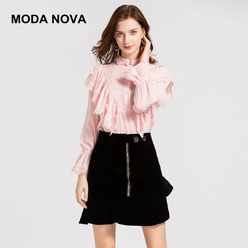 MODA NOVA Дизайнер Повседневная Элегантная блузка для женщин Винтаж оборками