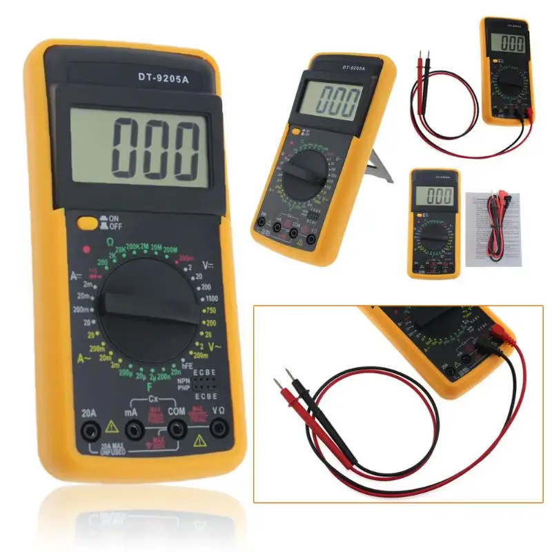 Цифровой DT-9205A мультиметр с ЖК-дисплеем AC/DC Амперметр тестер сопротивления емкости