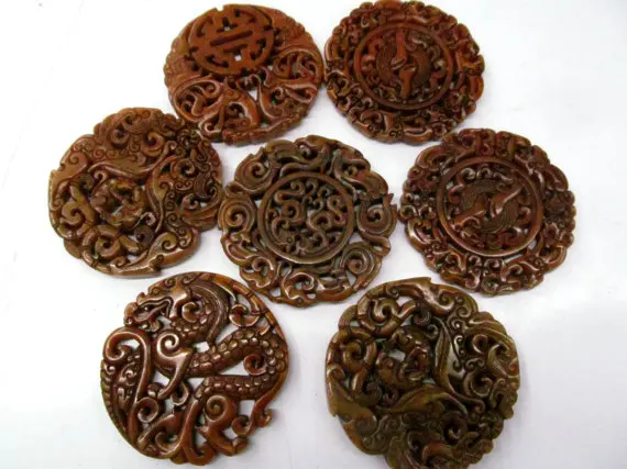 Большой древний нефритовый кулон ручной работы 2 шт. редкие животные резные