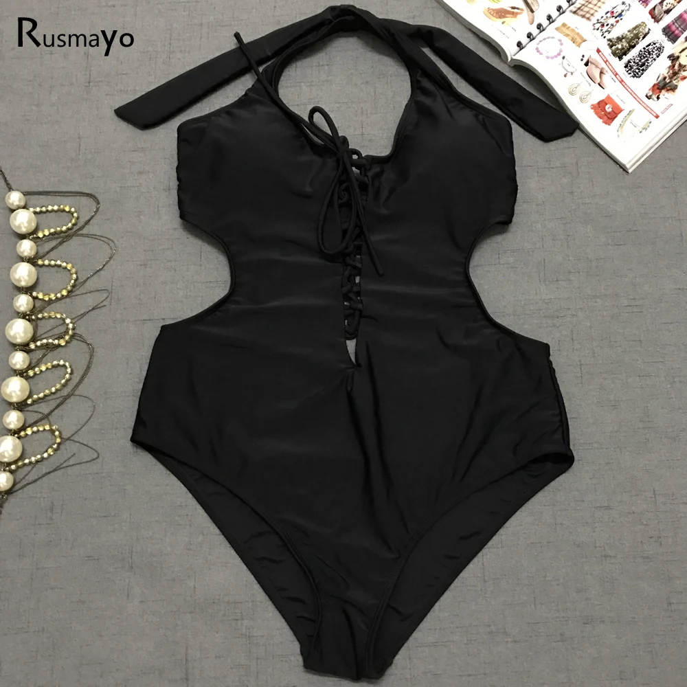 Черный Белый Цельный купальник плюс размер женский Монокини сексуальный 2018