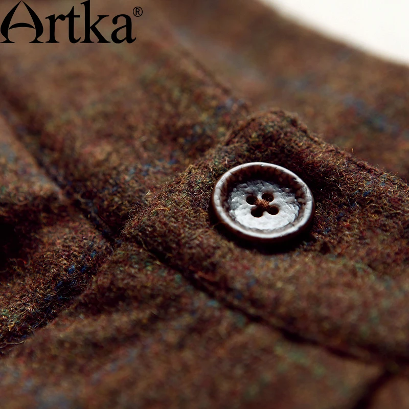 ARTKA женские весенние новые винтажные хлопковые Клетчатые Шерстяные Брюки