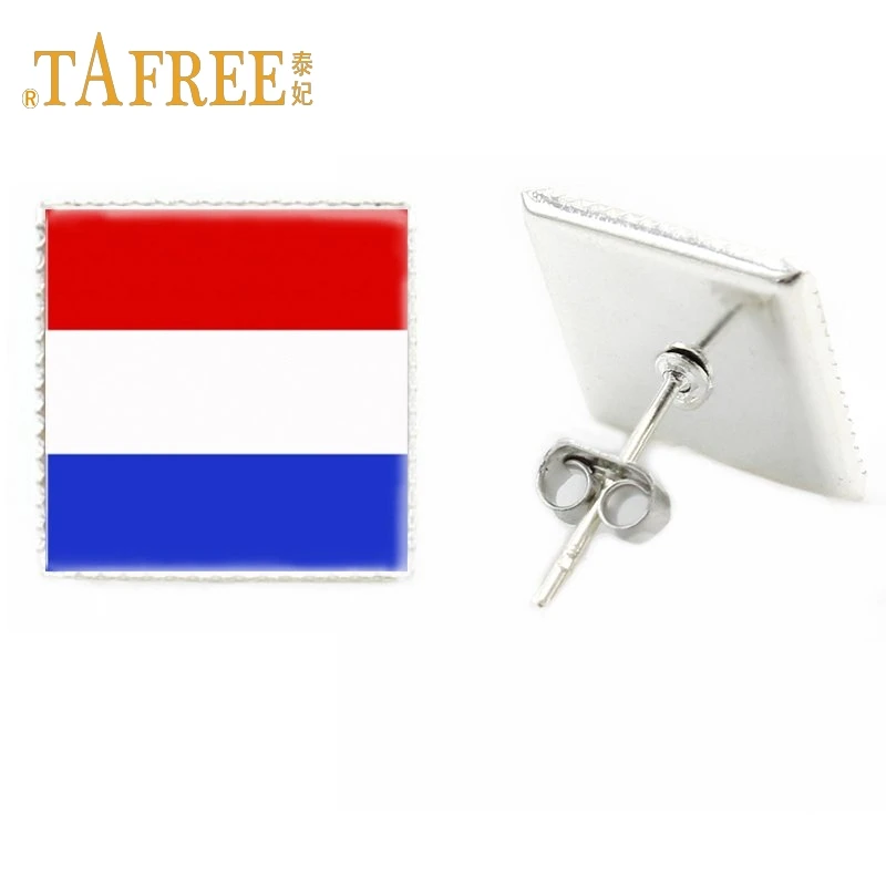Женские квадратные серьги гвоздики TAFREE с флагом России и Китая ювелирные изделия