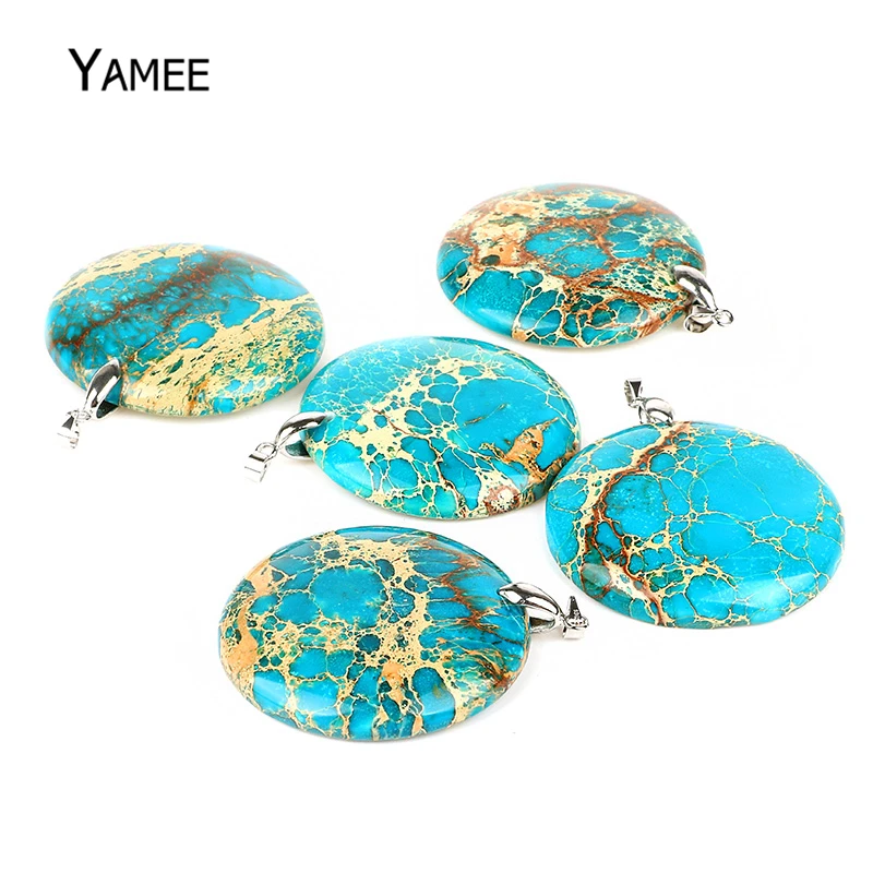 45x45 мм круглый морской синий Цвет Морская осадочная яшма Кулон Полудрагоценный