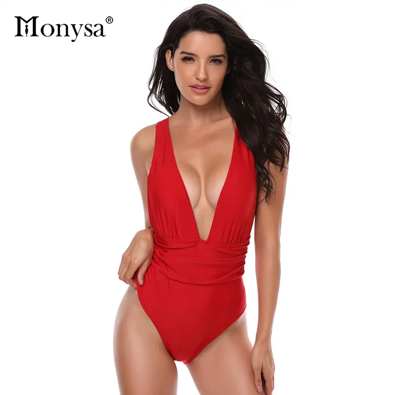 Monysa/новый купальник с глубоким v образным вырезом и открытой спиной женский 2018