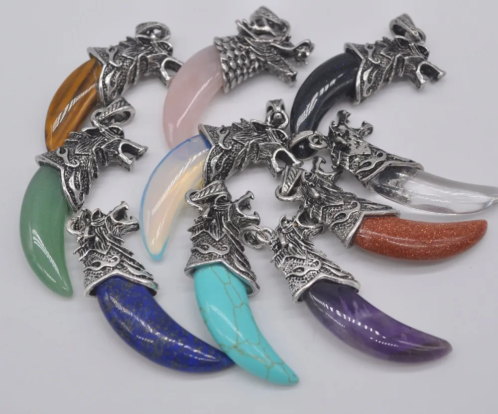 Aventurine/Crystal/Sandstone/Howlite/Lapis/Opal Teeth Pendant Dragon Fashion Jewelry For Woman Gift 1PCS S3056-S3065 | Украшения и
