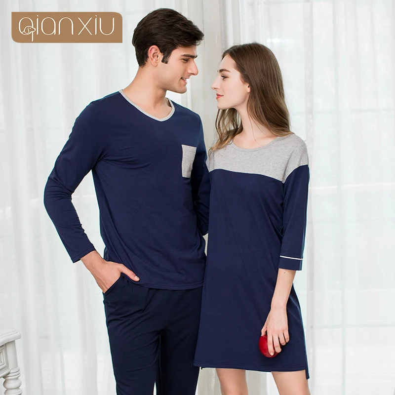 Осень пара пижамы Наборы для ухода за кожей Для мужчин женщин унисекс хлопковое