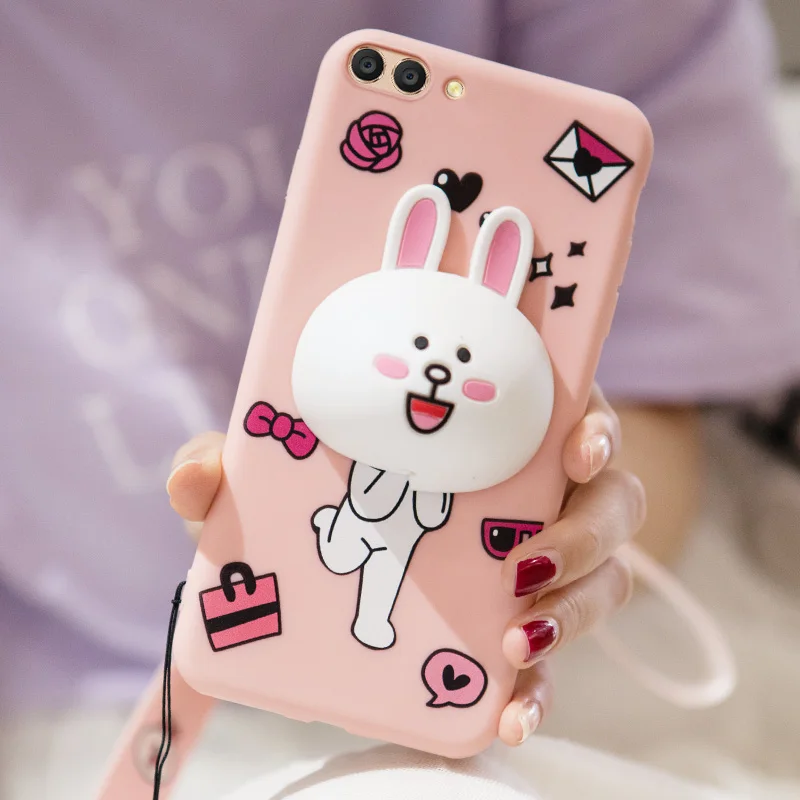 Cute 3D bear case for Huawei honor 9 10 soft silicone cover v10 v9 cartoon rabbit shell 9lite play+ strap |