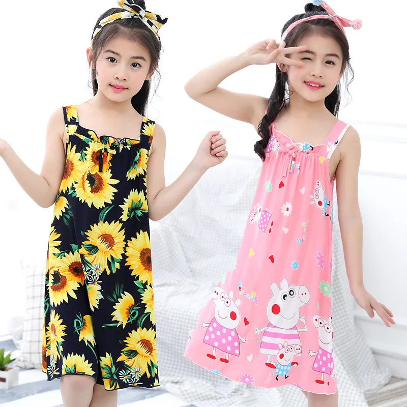 New Summer Children's Cotton Sleeper Little Girl Princess Dress Dressing Girls Clothing Hello Kitty Vestidos | Детская одежда и