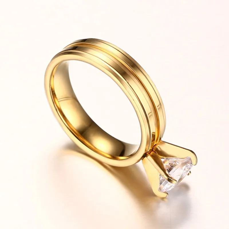 Vnox Обручение кольцо для Женский Золотой Цвет Нержавеющая сталь большой камень