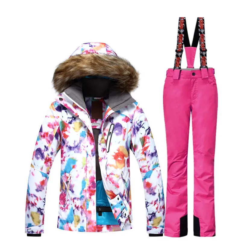 GSOU Зимний лыжный костюм для женщин лыжная куртка брюки Водонепроницаемая