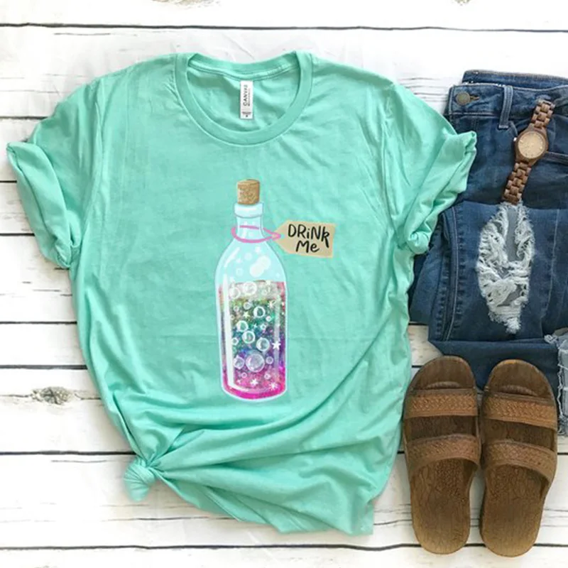 cool book magic reader women t-shirts tee drink me top womens hot female tshirt rainbow t fall tops vintage shirt | Женская одежда