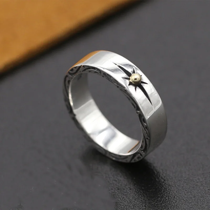 2017 New Fashiuon Men's Rings 925 Sterling Sliver Handmade Vintage Simple Sun Point Retro Decorative pattern Male GR39 | Украшения и