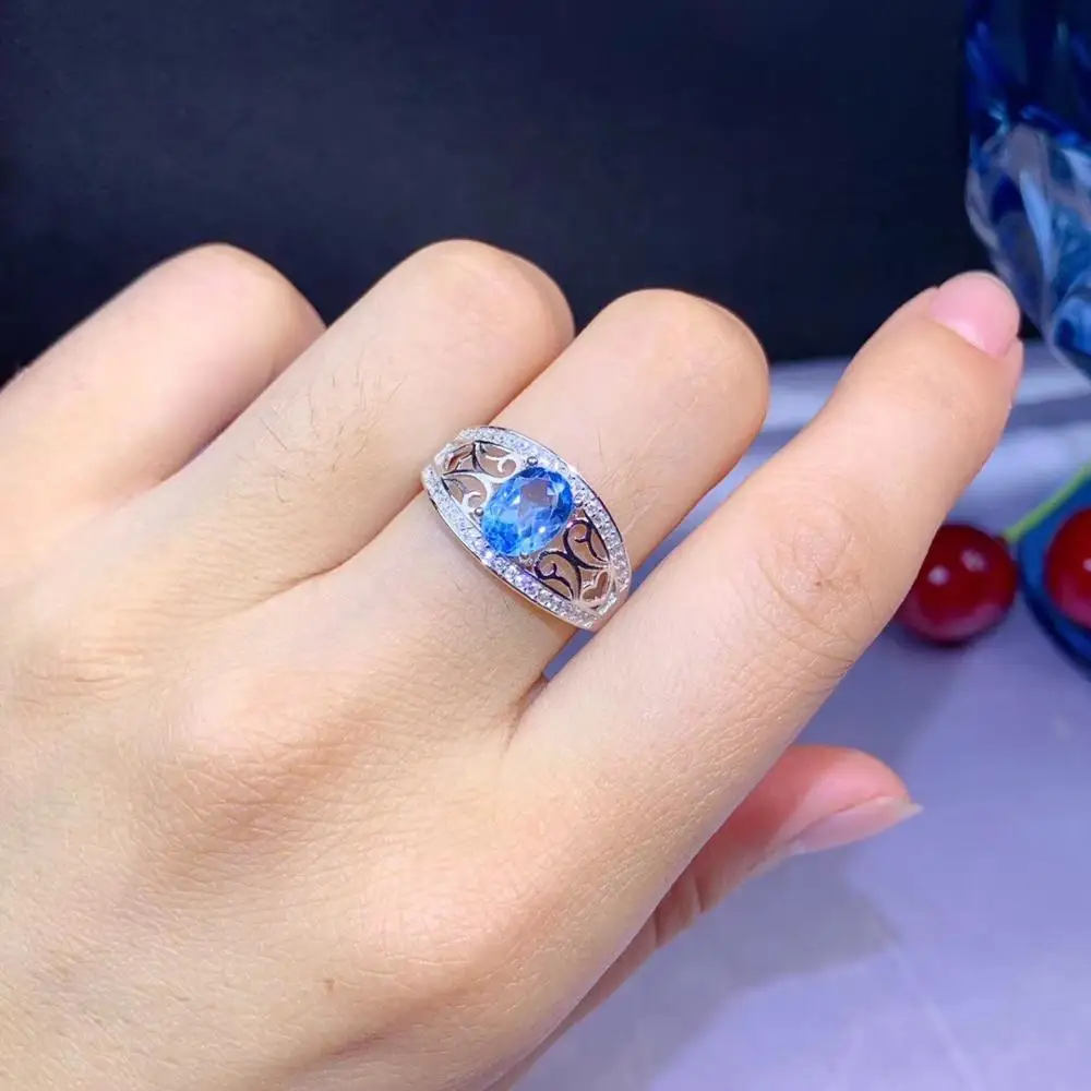 Новинка великолепное кольцо с голубым топазом в океане ювелирное изделие из