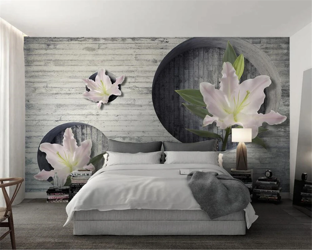 

beibehang Custom Wallpaper Home Decorative Mural 3d Brick Wall Lily Flower TV Background Living Room Bedroom Mural 3d wallpaper