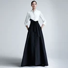 Юбка Женская Длинная атласная, элегантная офисная винтажная вечерняя макси юбка в пол, с бантом и пуговицами, черного цвета