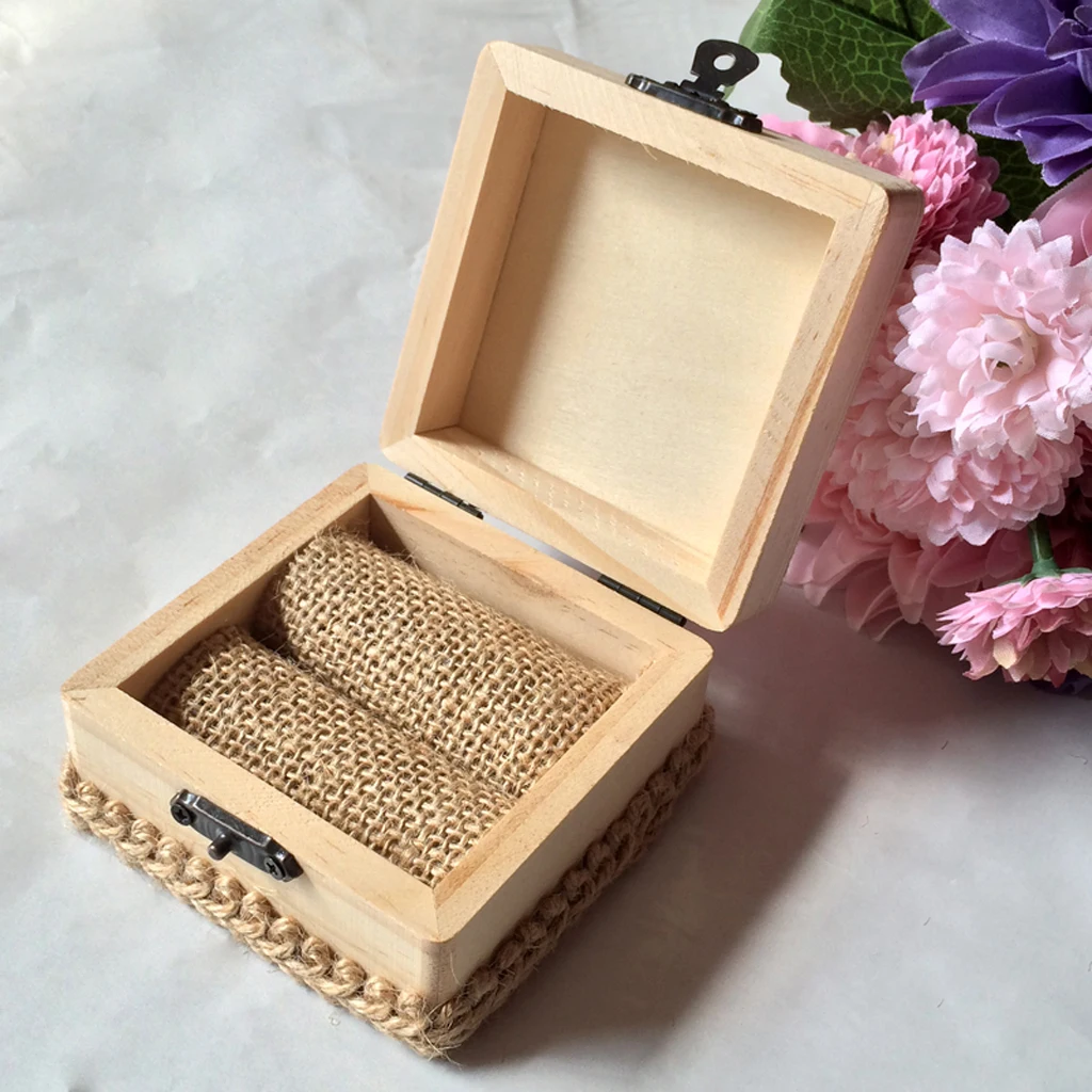 Квадратная деревянная коробка для кольца I Do Wheat Design Подарочная колец кольцо