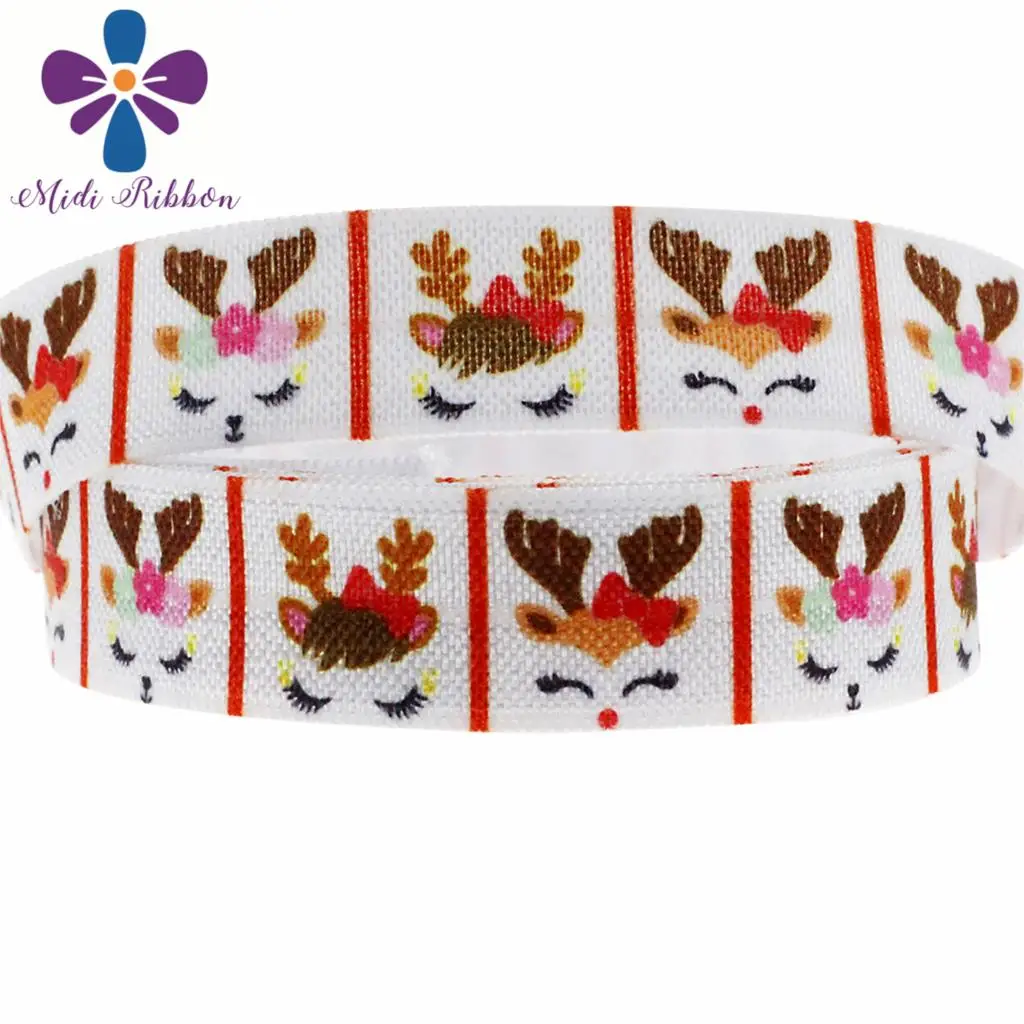

5/8"16mm Cute Elk Series Printed Elastic/Foe Ribbon Hair Band Making 50yards/roll DIY Christmas Party Gift Bowknots