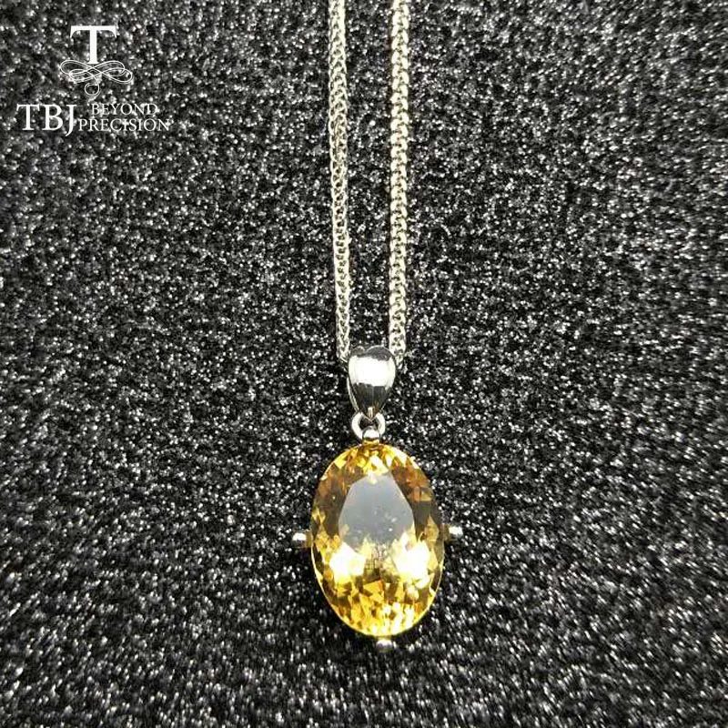 Tbj натуральный 6ct Бразилии хороший цвет цитрин драгоценный кулон с цепочкой в 925