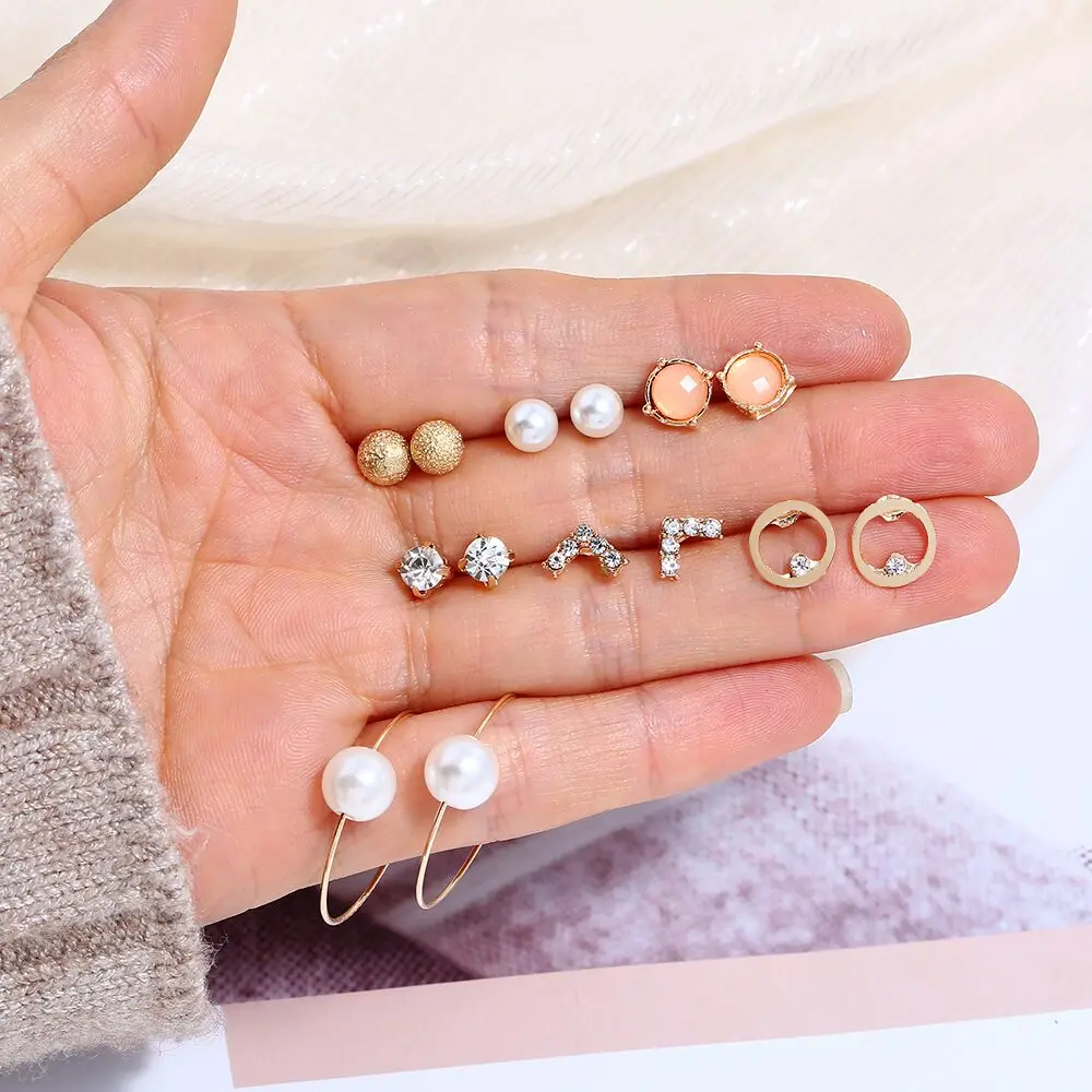 

New fashion women's jewelry wholesale girls birthday party pearl earrings set mashup 7 pairs /set earrings Free shipping Earring