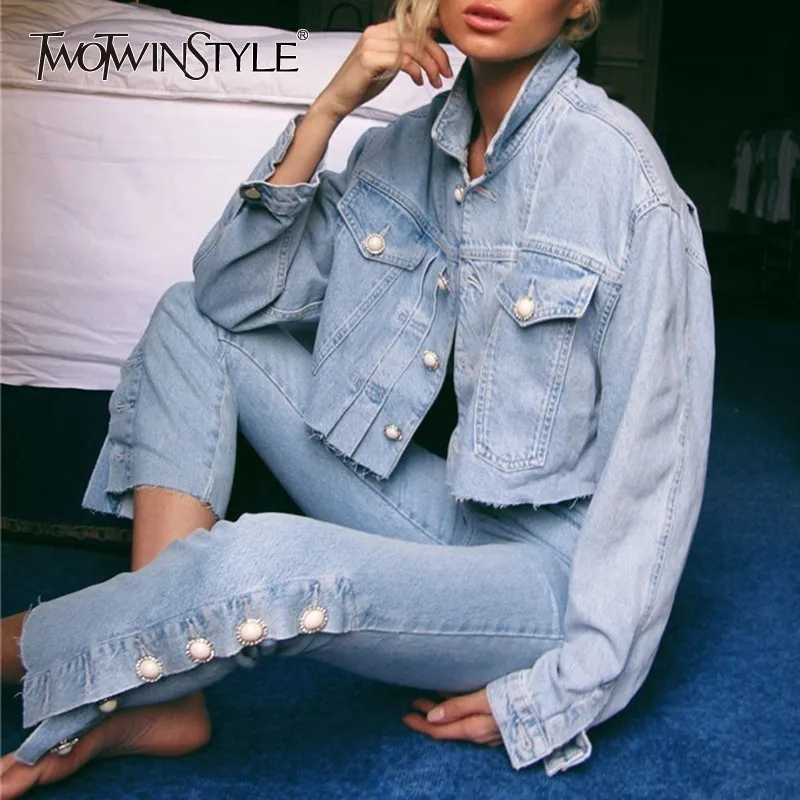 TWOTWINSTYLE женские костюмы комплект из двух предметов жемчуг Кнопка однобортный