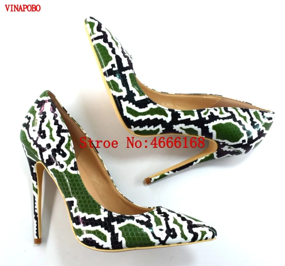 2019 Vinapobo Top Quality High Heel Party Wedding Women Shoes Fashion Sexy Pumps Green Snake Print Pointed | Обувь