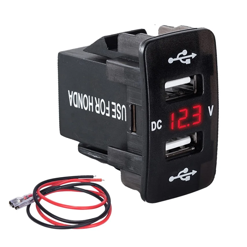 Red Двойной USB порт автомобильное зарядное устройство прикуриватель адаптер питания DC 12-24 В с светодиодный цифровой вольтметр метр монитор для Honda - Название цвета: Red