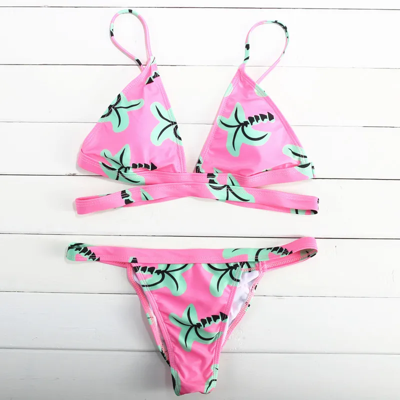 Женский купальник бикини SP & CITY с высокой талией и принтом кокосовой пальмы на