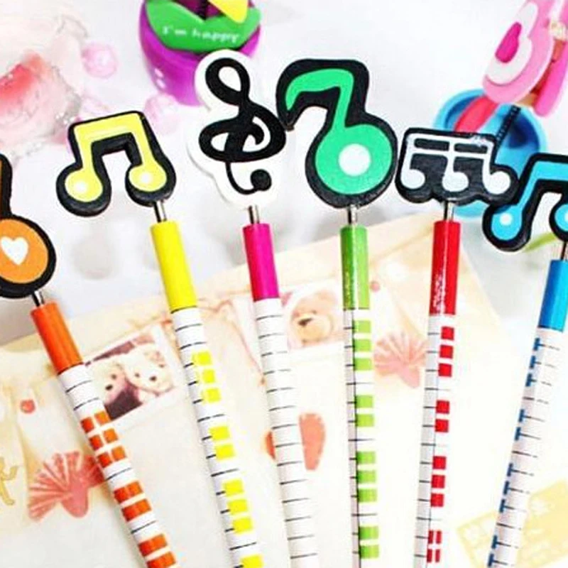 

6 Pcs /Set Kawaii Musical Note Wooden Pencil Cute School Pencils for Kids Studnets Stationery Gifts