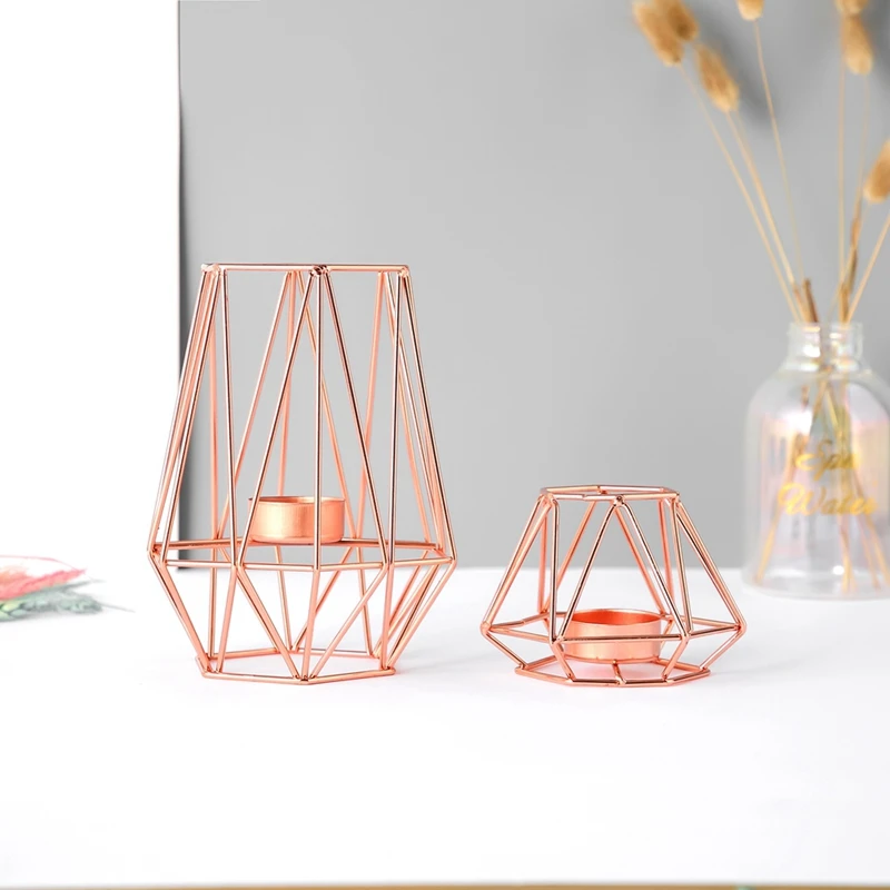 Dropshipping Nordic Style Wrought Iron Geometric Candle Metal Craft House Decoration Brackets Candlestick 17*9.5CM 8.5*8CM | Дом и сад