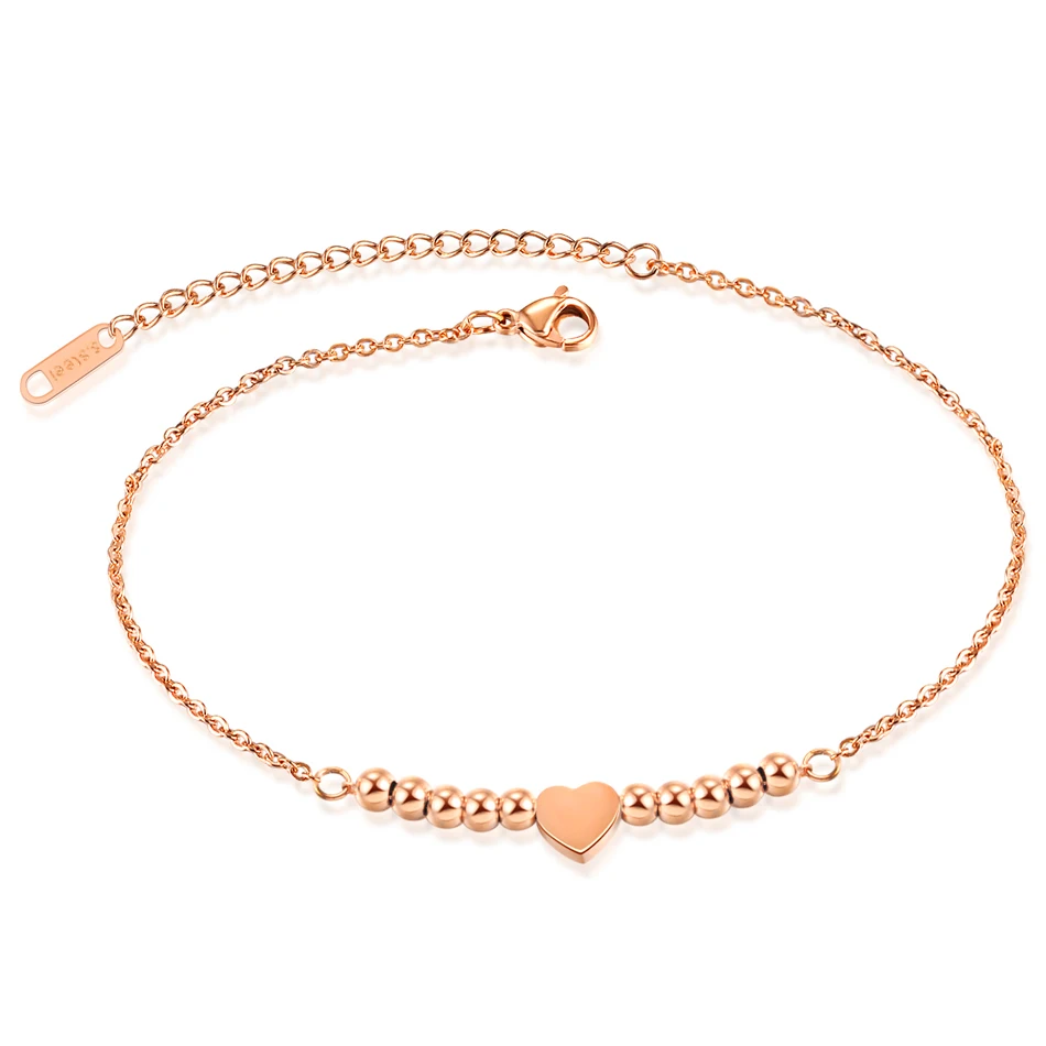 Браслеты на ногу женские под розовое золото анклеты с шариками в форме