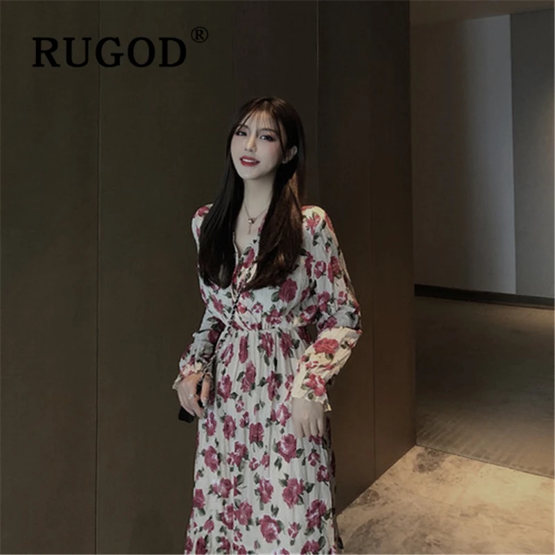 Женское длинное платье с цветочным принтом RUGOD Ins корейские пляжные вечерние