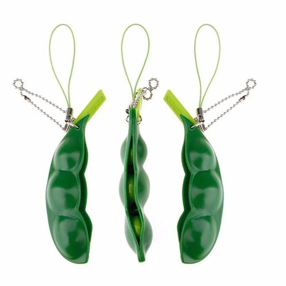 

Novelty Funny Squishy Beans Rubber Peas Squeeze Gadgets Keychain Pendants Stress Relief Decompression Toy for Kids Adults