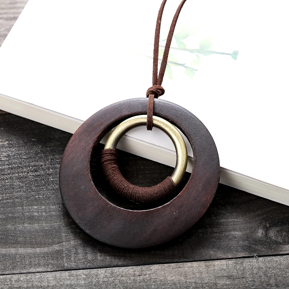 woman Necklace jewelry statement necklaces & pendants long Necklaces vintage Wooden Circle pendant necklace for women collares|jewelry gothic|jewelry