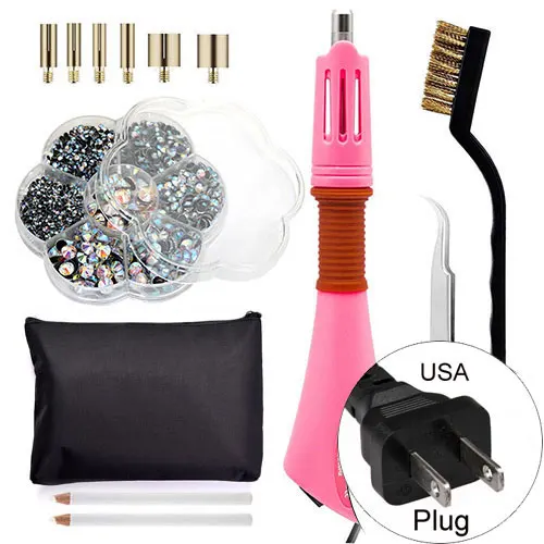 Pink-US Plug 3000 шт смешанные размеры стекло кристалл AB DMC Горячая фиксация Стразы полный набор с аппликатор для исправления Стразы для свадебного платья B3775 - Цвет: Pink-US Plug