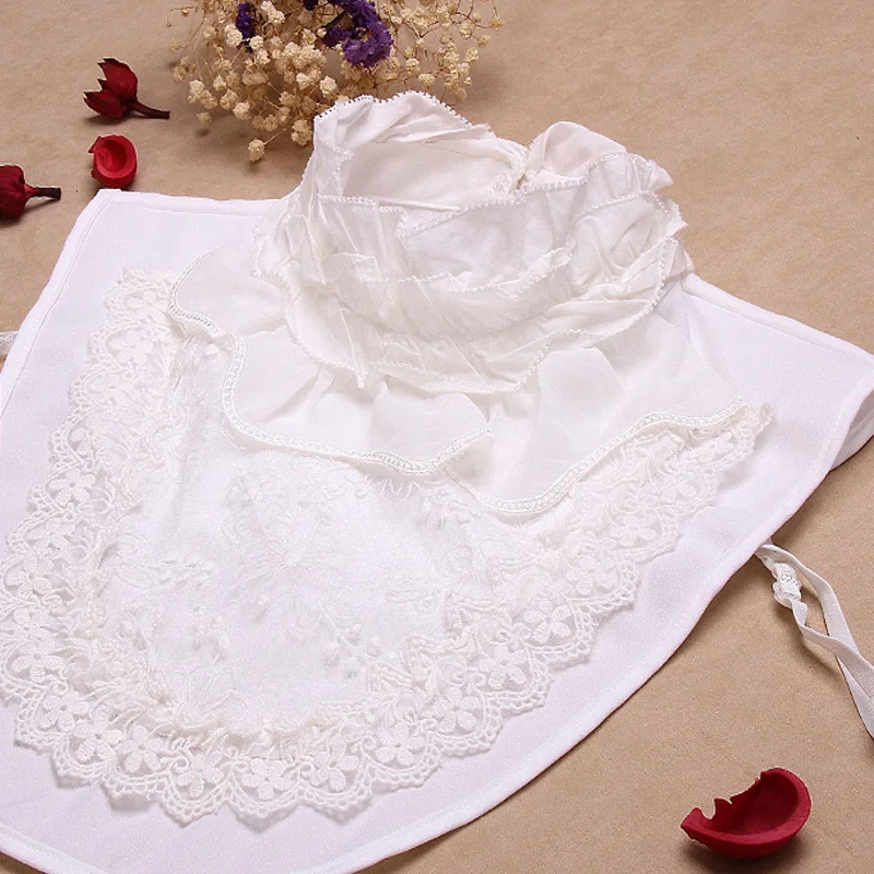 

Women Lapel Fake False Collar New Fashion Beige Chiffon Shirt Decorative Fake blouse detachable collar Aleaf lace fake collar