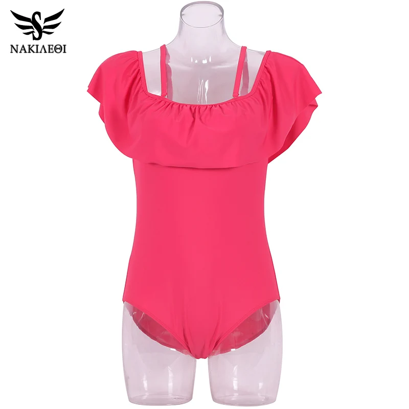 NAKIAEOI 2019 New Sexy Off The Shoulder Solid Swimwear Women One Piece Swimsuit Female Bathing Suit Ruffle Monokini Swim Wear XL | Спорт и