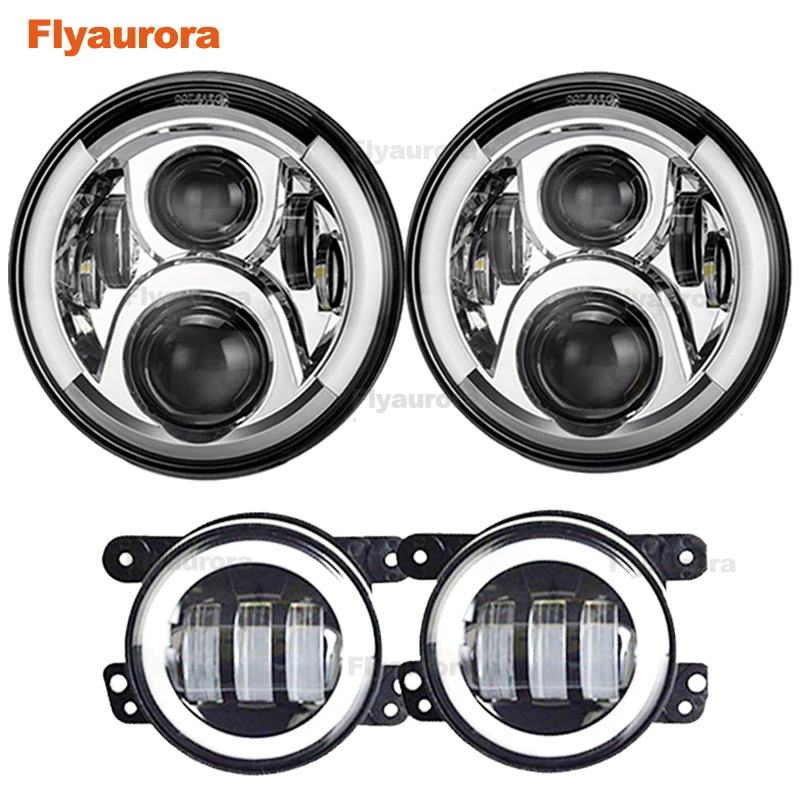 Flyaurora forJeep Wrangler JK TJ 7 дюймов H4 фары головного света с 4 дюйма круглый светодиодный