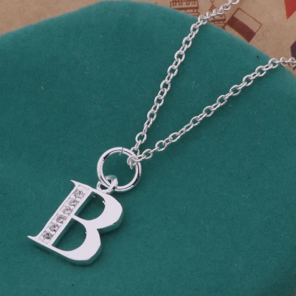 Цепочка с подвеской серебряного цвета буквой B из циркония | Украшения и