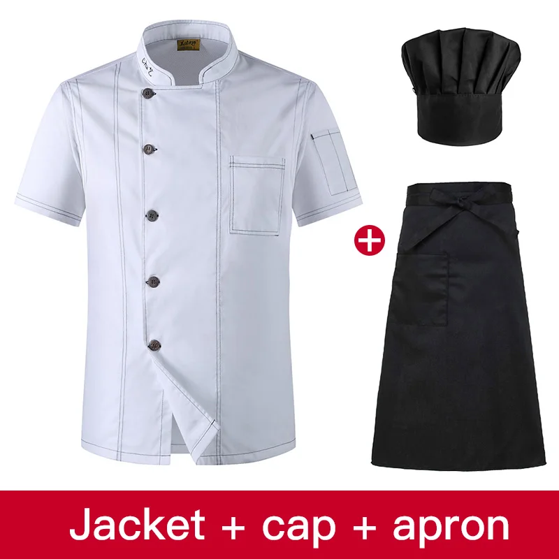 Jacket apron hat Куртка шеф-повара гостиницы, ресторана шеф-повара форма короткий рукав с дышащей сеткой спецодежды Ресторан общественного питания Кухня хлебобулочные изделия шеф-повара - Цвет: Jacket apron hat