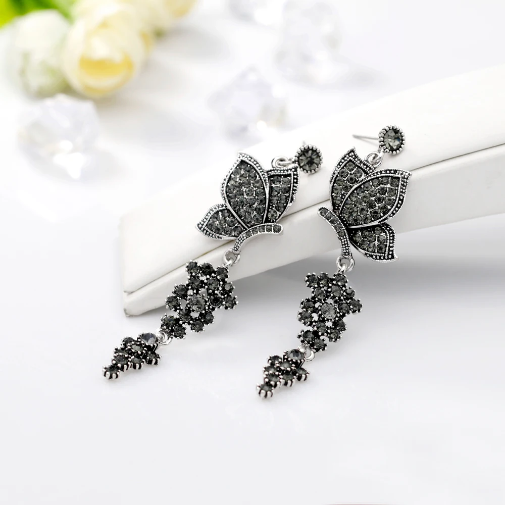 Indian Vintage Alloy Butterfly Tassel Earrings with Stones for Women Girls Wedding Dangle Jewelry | Украшения и аксессуары