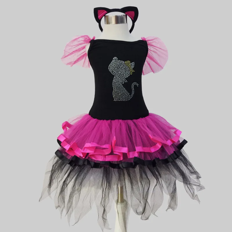 Хеллоуин костюм девушки с Cat повязка на голову для маленьких детей черный и ярко