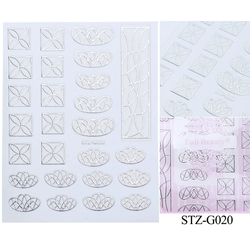 1 шт 3D наклейки для ногтей, наклейки для дизайна ногтей, Геометрические полосы, Бабочка, золотой, серебряный дизайн, Слайдеры для маникюра, фольга, TRSTZG14-20