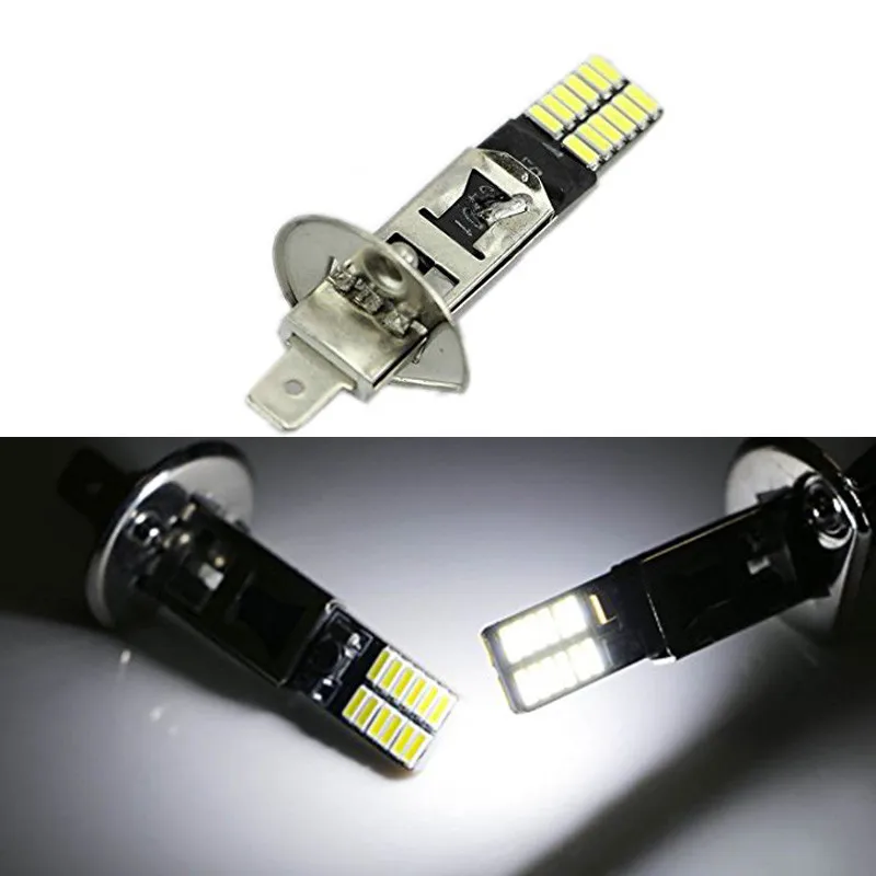 2 шт. 24 светодиодный 4014 SMD H1 светодиодный H3 светодиодный Автомобильный светодиодный светильник для замены противотуманных фар для вождения, дневного света, белый для постоянного тока 12 В