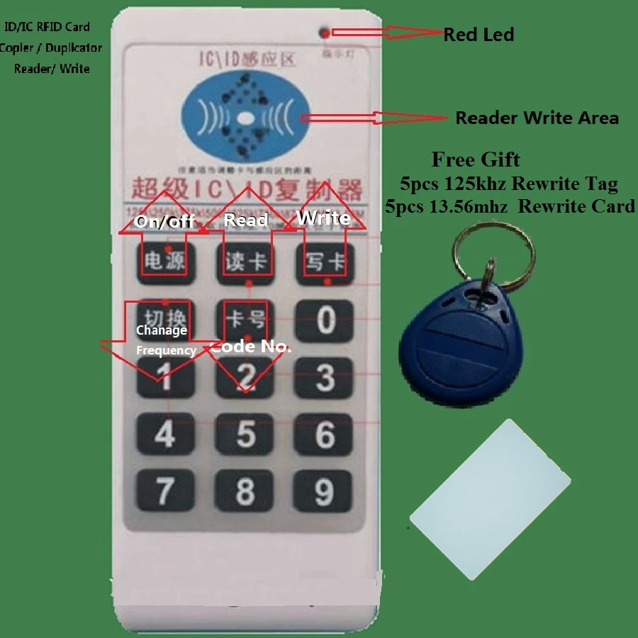 Handhold 125 кГц/13 56 МГц ID IC RFID карта Копир Дубликатор считыватель записи 9 Частотный