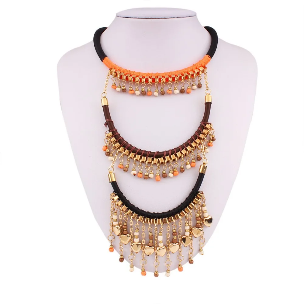 Ожерелье женщины богемия многослойный веревка сеть длинные бусины макси s и