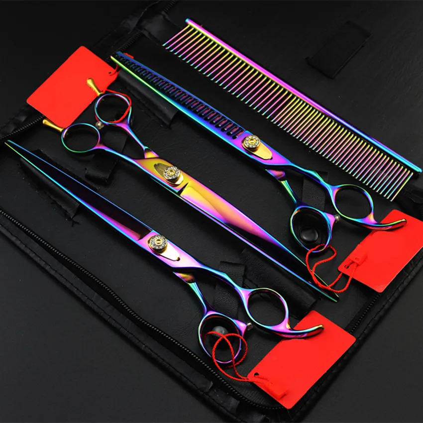 

Профессиональные 4 комплекта Япония 440c сталь 8 дюймов pet собака стрижка ножницы для стрижки волос филировочные Парикмахерские ножницы